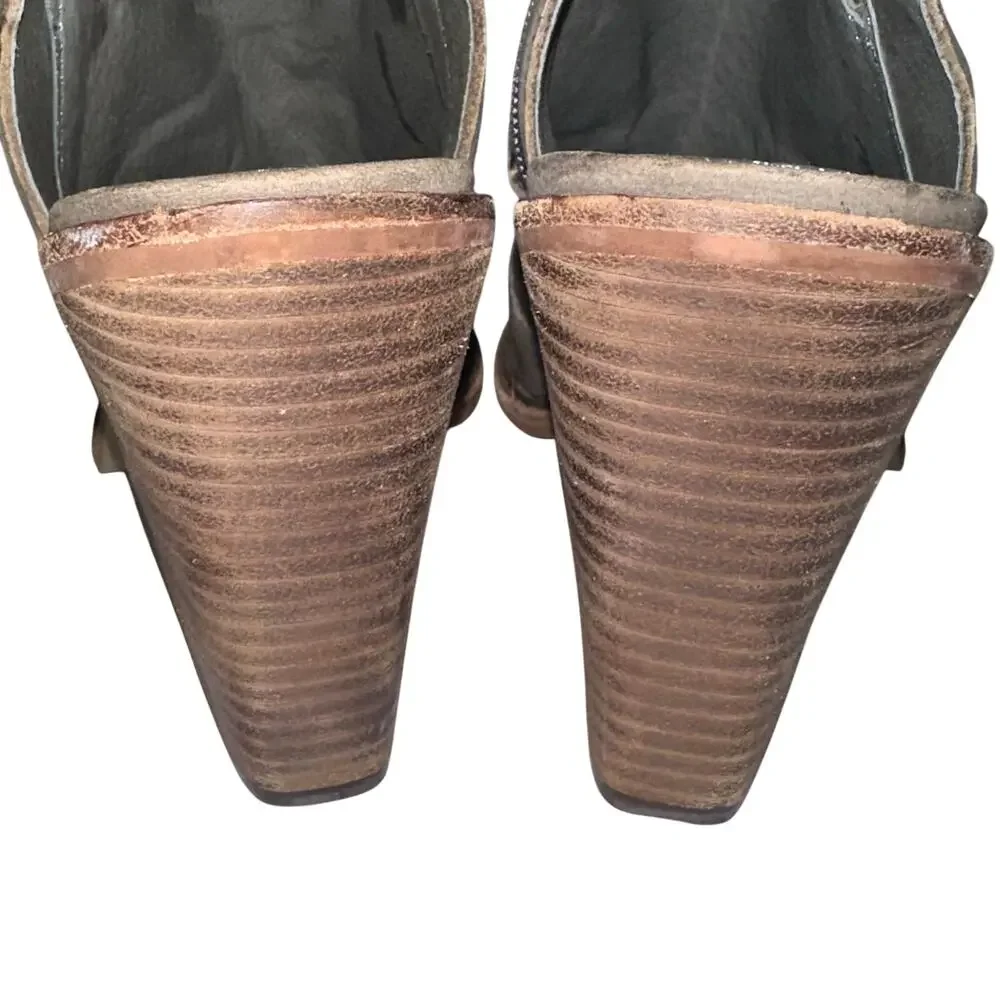 Vince Camuto Karinta Brown Grey Leather Open Toe Heeled Shoes Size 8.5